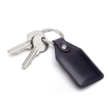 Navy Rectangular Leather Key Ring