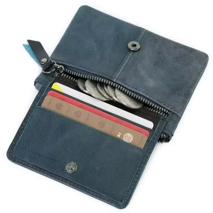 Navy Women'S Slim Real Leather Mini Card Holder And Coin Pouch Wallet View