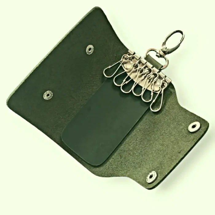 Olive Genuine Leather Key Holder Pouch Open