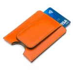 Orange Flat Magnetic Leather Money Clip 1 CC Front Side