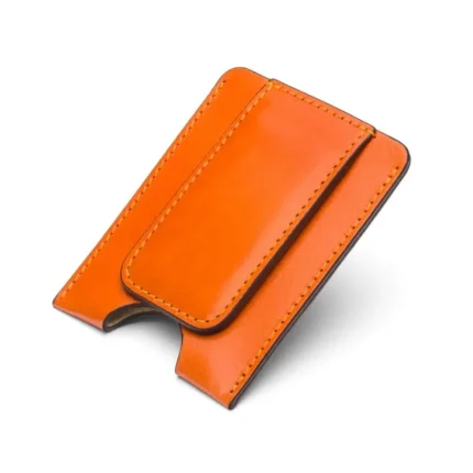 Orange Flat Magnetic Leather Money Clip 1 CC