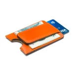 Orange Flat Magnetic Leather Money Clip 1 CC Open