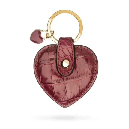 Pink Croc-Effect Leather Heart Shaped Key Ring
