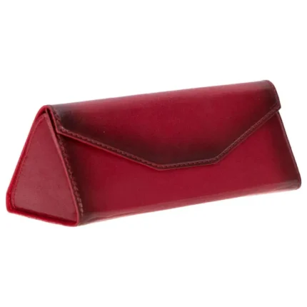 Red Burnished Triangular Leather Glasses Case