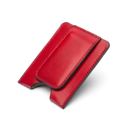 Red Flat Magnetic Leather Money Clip 1 CC