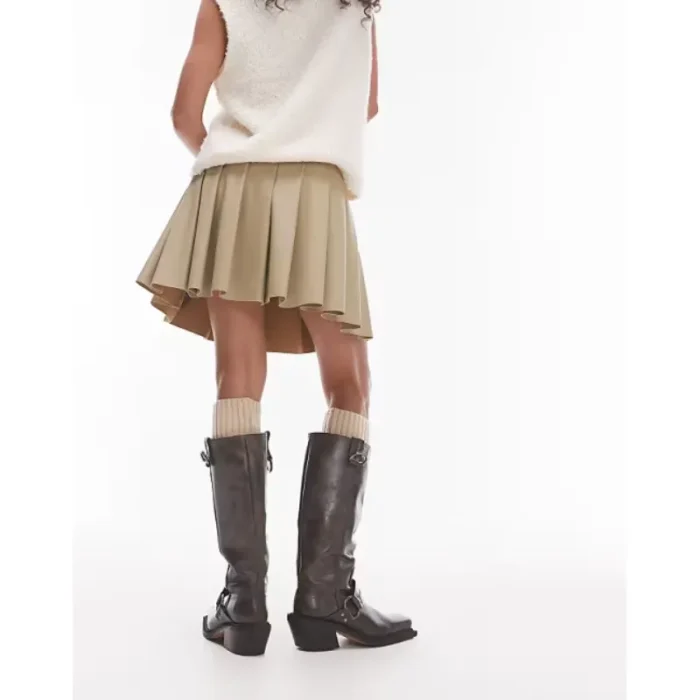 Sage Faux Leather Clean Pleat Mini Skirt Back