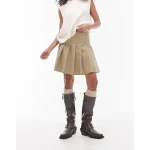 Sage Faux Leather Clean Pleat Mini Skirt