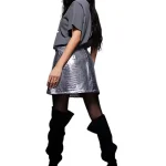 Silver Faux Leather Patch Pocket Mini Skirt Back Side
