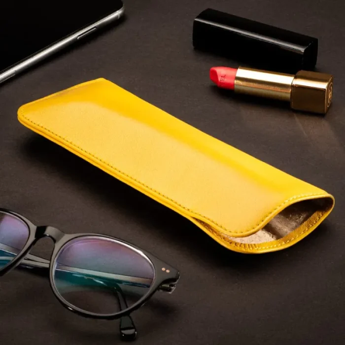 Soft Yellow Large Leather Glasses Case Side View