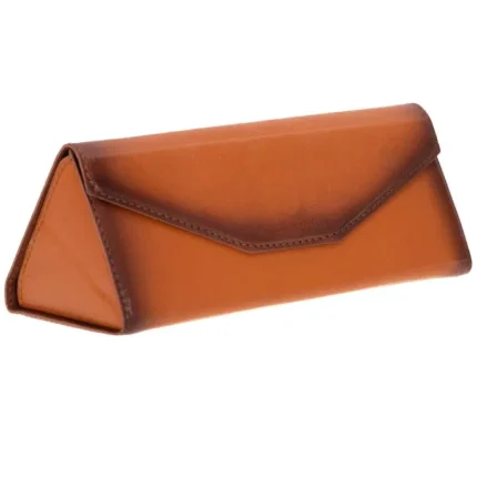 Tan Burnished Triangular Leather Glasses Cover
