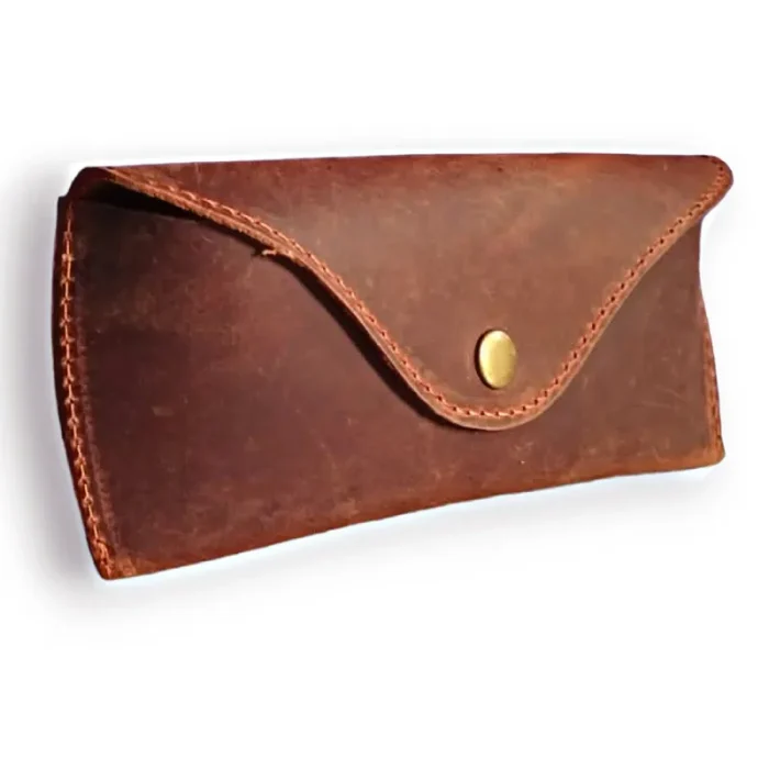 Tan Leather Glasses Case Side View