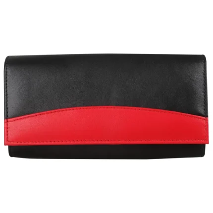 Women's Black-Red Leather Card Holder Wallet