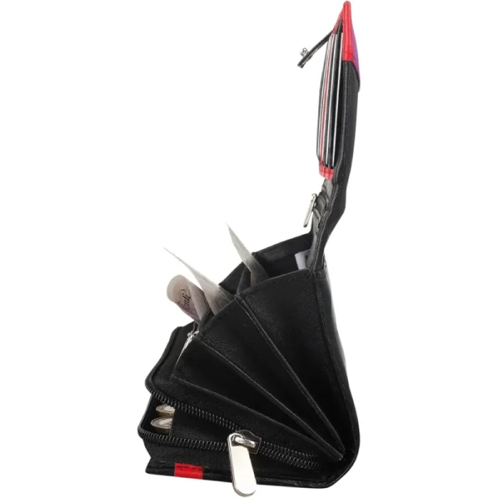 Women'S Black-Red Leather Card Holder Wallet Side View