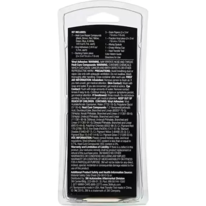 3M Leather And Vinyl Repair Kit Back