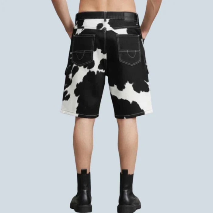Men Cow Print Leather Cargo Shorts Cowboy Y2K Style - 2