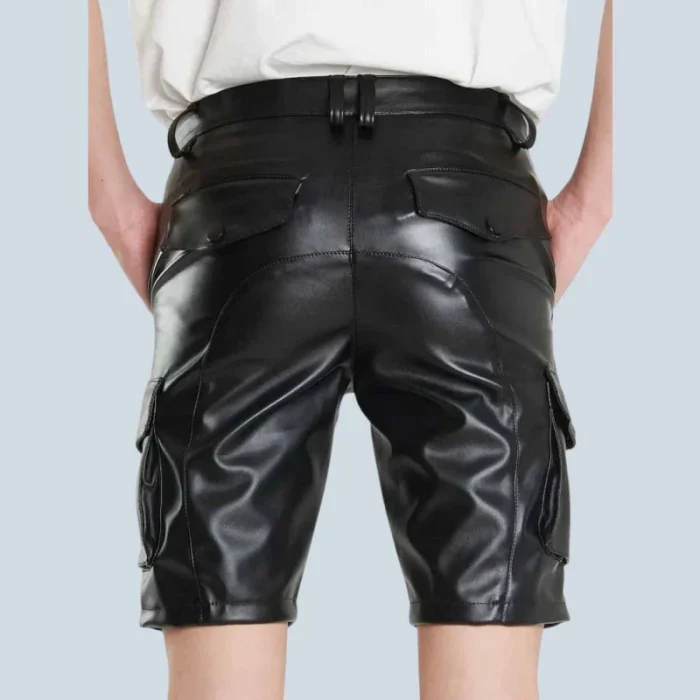 Men Leather Shorts Genuine Multi Pocket Real Leather Pant Style - 2