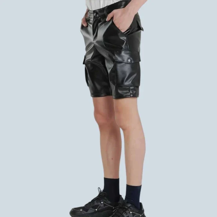 Men Leather Shorts Genuine Multi Pocket Real Leather Pant Style - 3