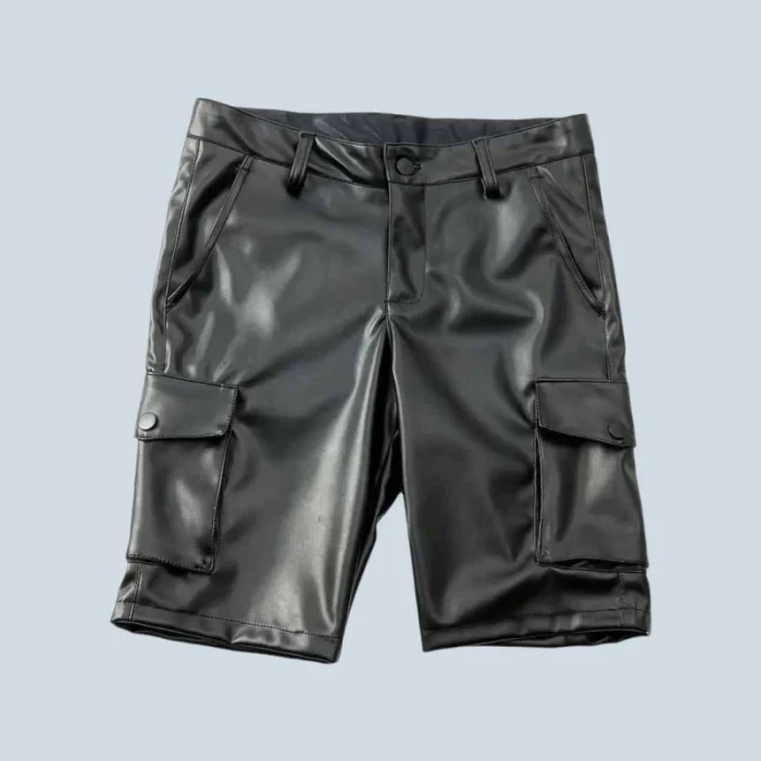 Men Leather Shorts Genuine Multi Pocket Real Leather Pant Style - 4