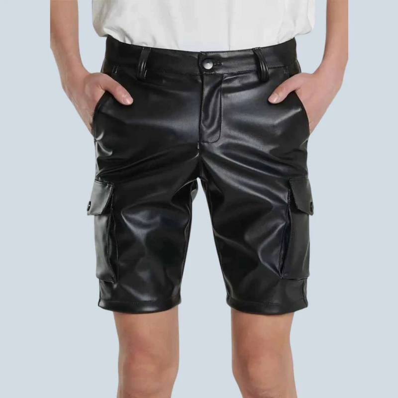 Men Leather Shorts Genuine Multi Pocket Real Leather Pant Style Men Leather Shorts Genuine Multi Pocket Real Leather Pant Style