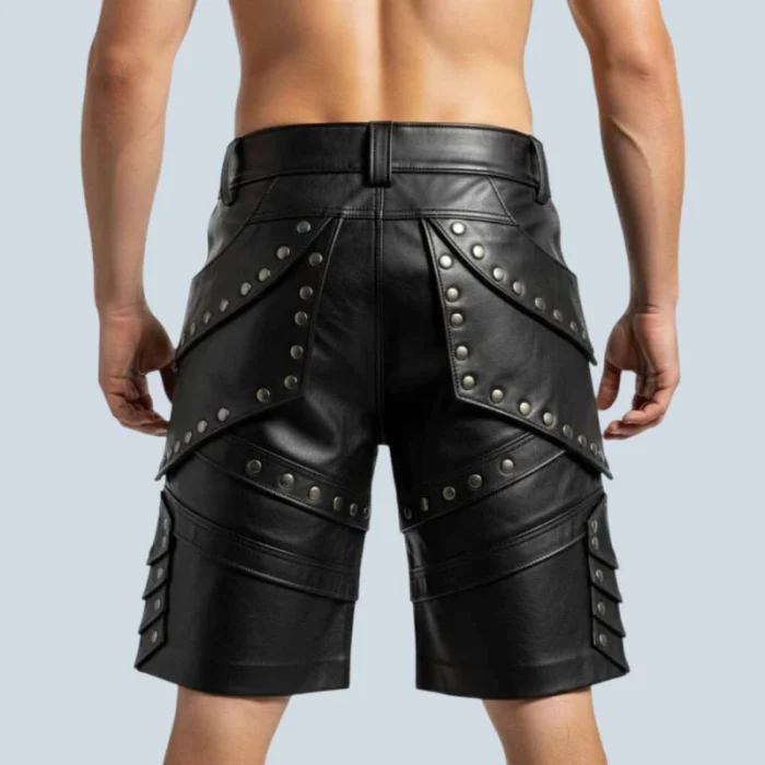Men Studded Lambskin Leather Shorts - 2