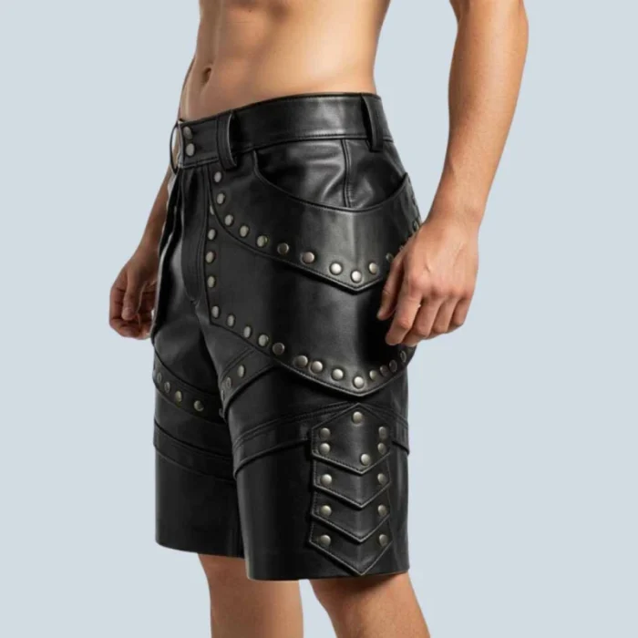 Men Studded Lambskin Leather Shorts - 3