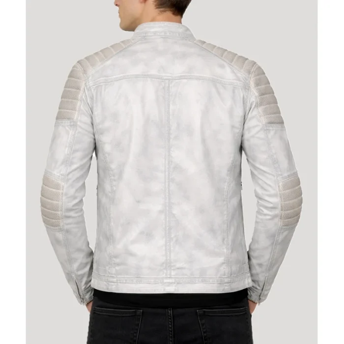 Men'S Grey Distressed Leather Biker Jacket - 3