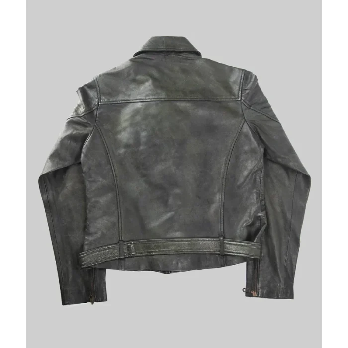 Men'S Grey Distressed Real Leather Biker Jacket - 2