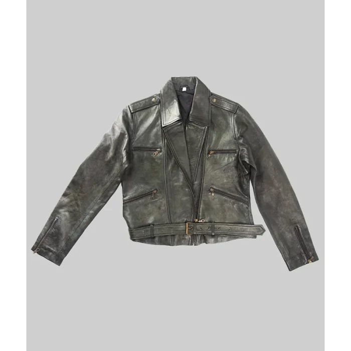Men'S Grey Distressed Real Leather Biker Jacket - 3