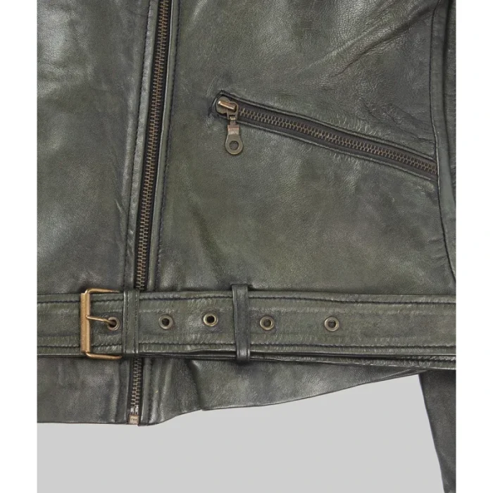 Men'S Grey Distressed Real Leather Biker Jacket - 4