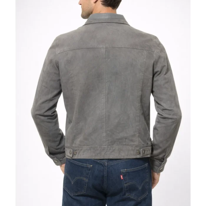 Men'S Grey Suede Leather Trucker Jacket - 3
