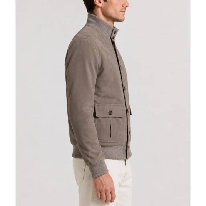 Men'S Light Grey A-1 Bomber Suede Jacket - 2