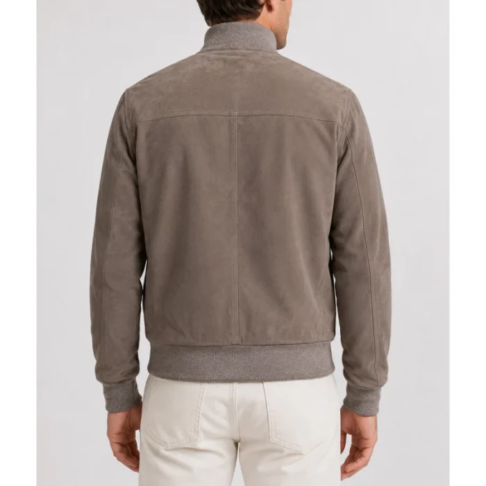 Men'S Light Grey A-1 Bomber Suede Jacket - 3