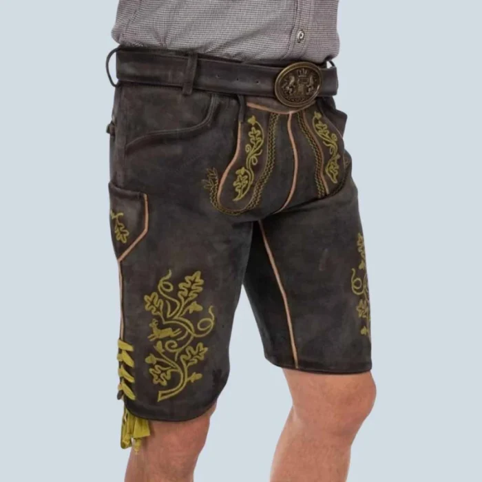 Traditional German Lederhosen Leather Shorts - Oktoberfest Costume For Men - 2