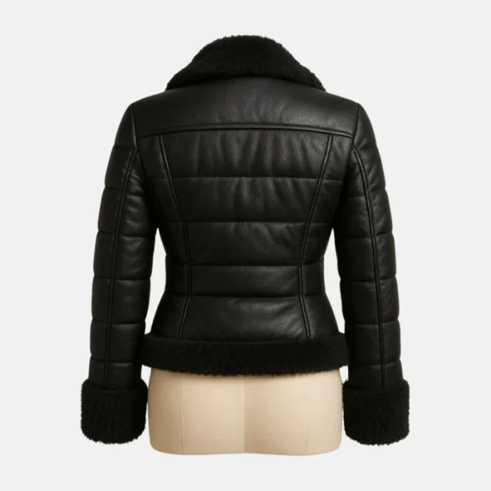 Women'S Black B3 Bomber Leather Fur Aviator Jacket - 2