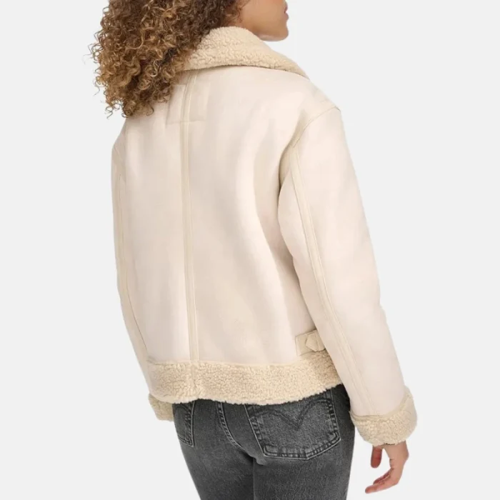Women'S Black Faux Leather Shearling Aviator Jacket - 7