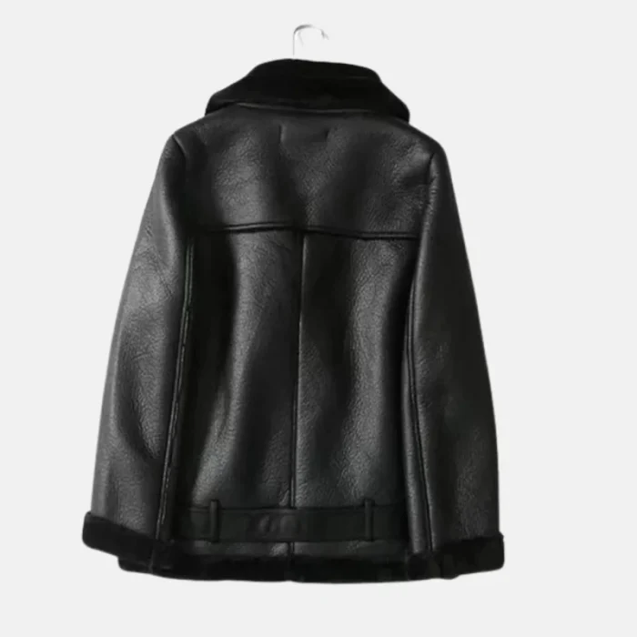 Women'S Black Faux Shearling Parka Aviator Jacket - 2