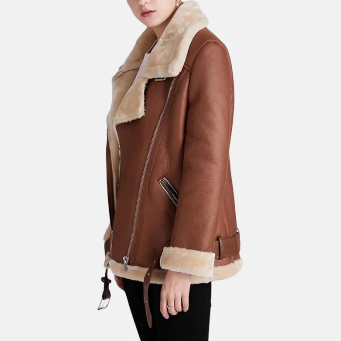 Women'S Black Faux Shearling Parka Aviator Jacket - 3