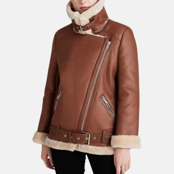 Women'S Black Faux Shearling Parka Aviator Jacket - 4