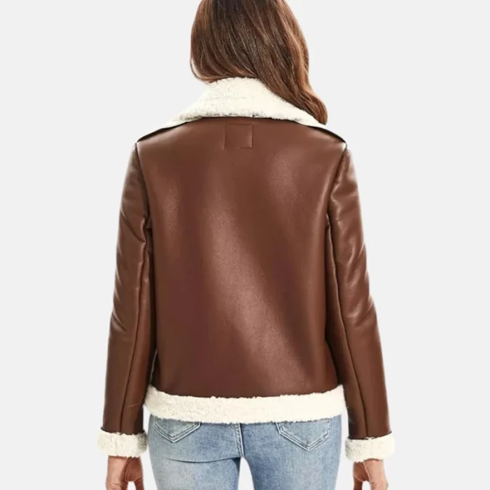 Women'S Black Faux Shearling Sherpa Fur Aviator Jacket - 6