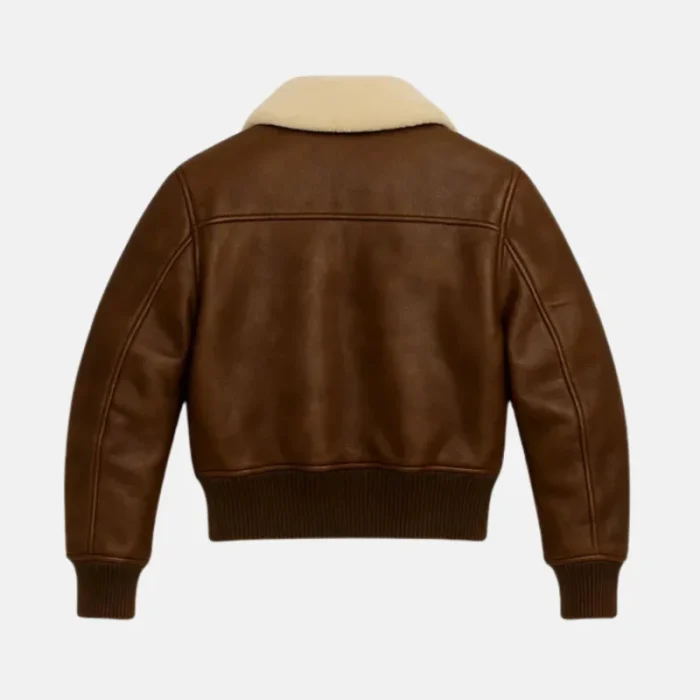 Women'S Cropped Shearling Collar Bomber Aviator Jacket - 2