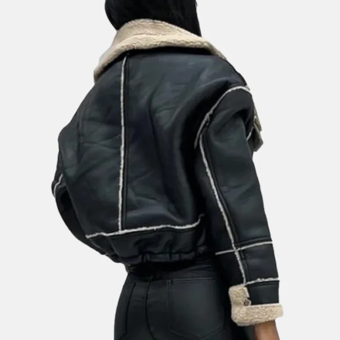 Women'S Faux Shearling Sherpa Moto Bomber Aviator Jacket - 2