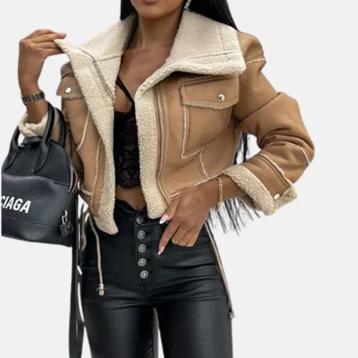 Women'S Faux Shearling Sherpa Moto Bomber Aviator Jacket - 3
