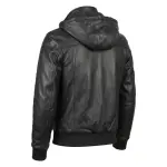 Black Bomber Leather Jacket with Hood