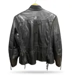 Black Cowhide Leather Fringe Biker Jacket