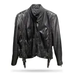 Men's Black Cowhide Leather Fringe Biker Jacket