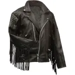Men's Black Diamond Fringe Tassel Leather Motorcycle Jacket