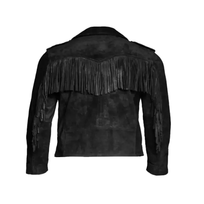 Black Fringe Suede Leather Biker Jacket
