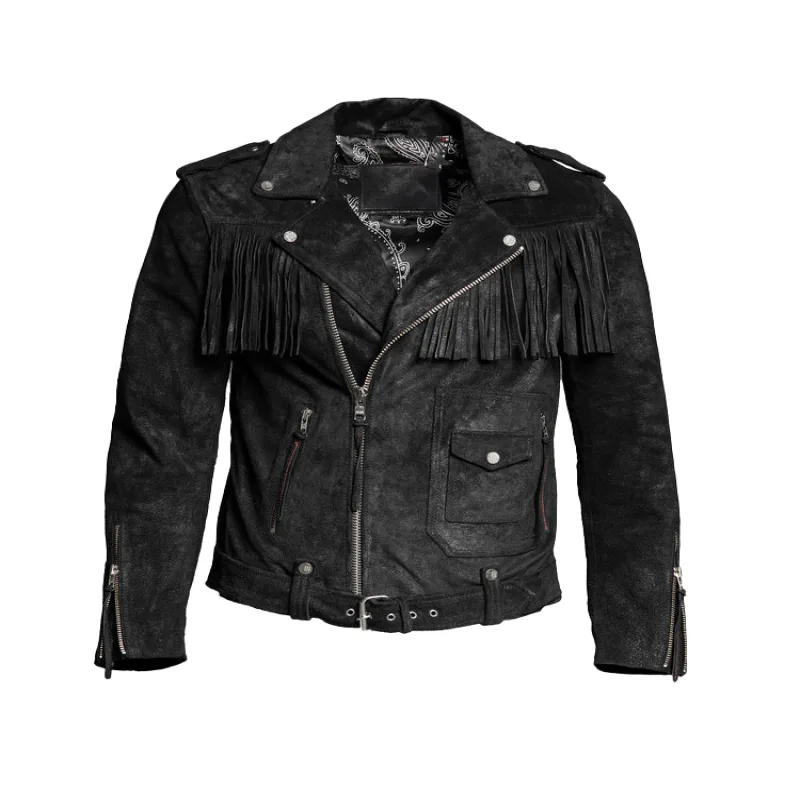 Black Fringe Suede Leather Biker Jacket Men'S Black Fringe Suede Leather Biker Jacket