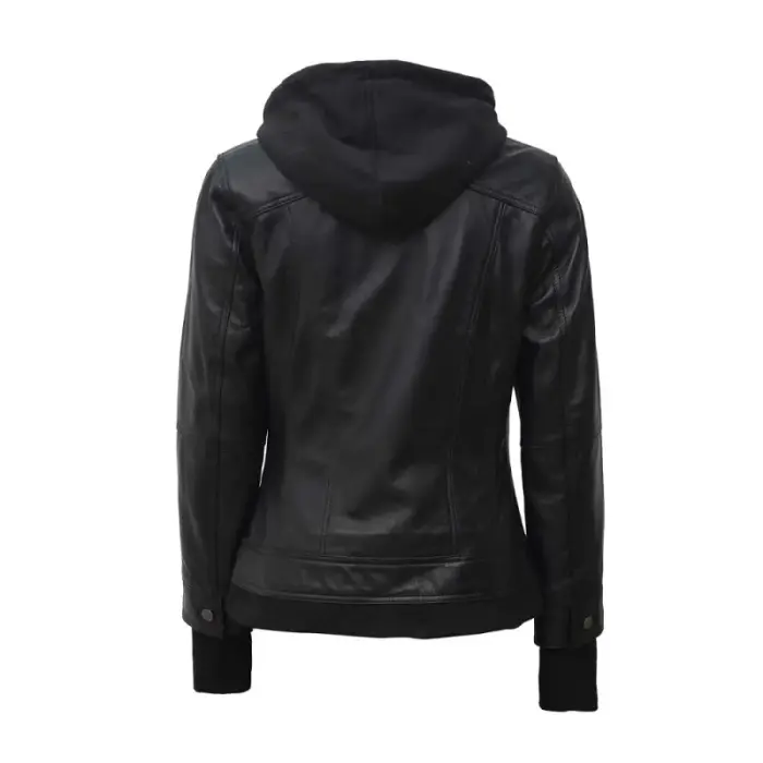 Black Genuine Leather Jacket With Removable Hood