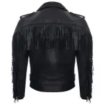 Black Genuine Leather Retro Fringe Biker Jacket